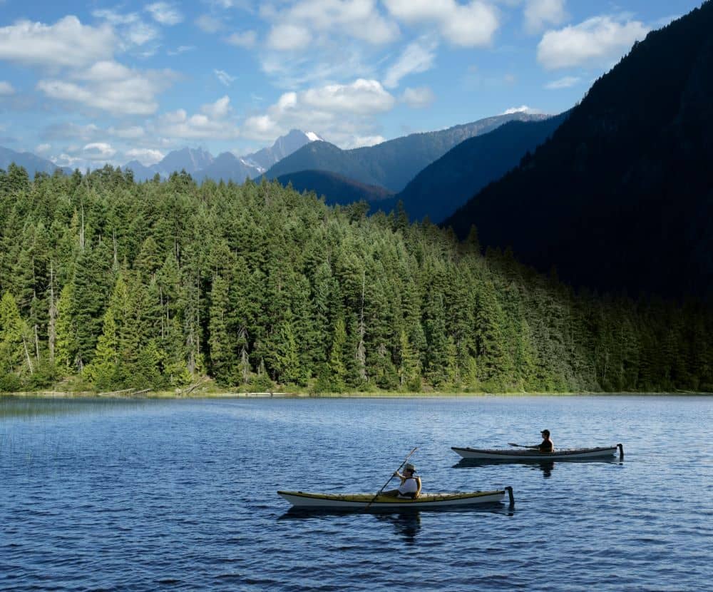 two people boating in Alaska