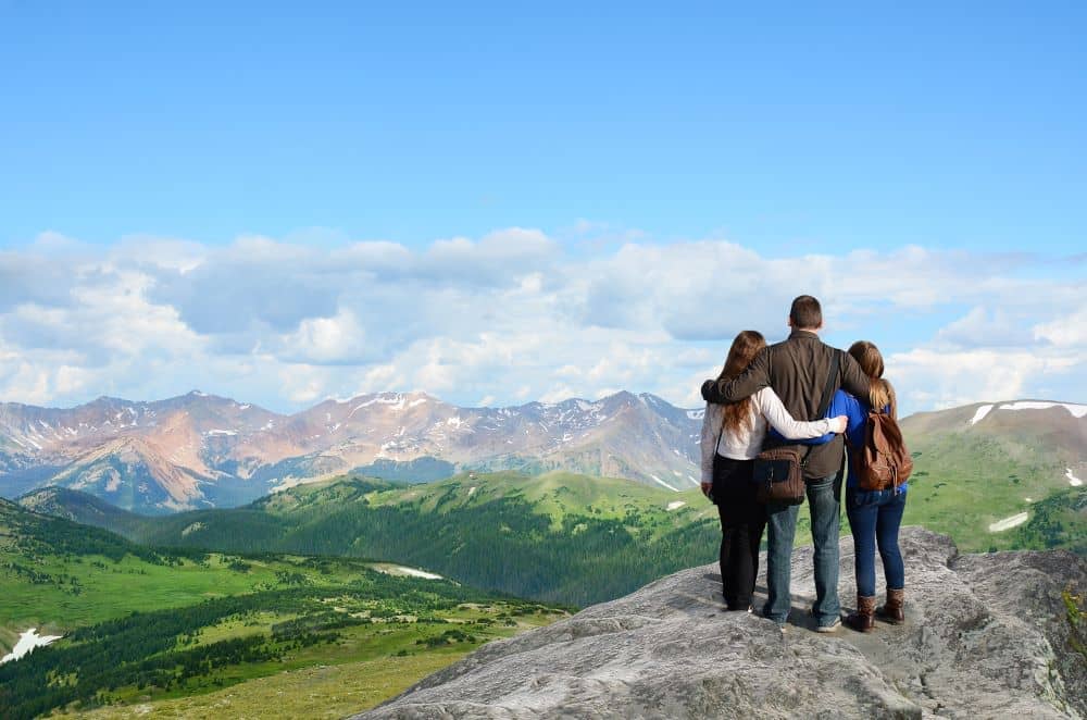 family looking at mountains