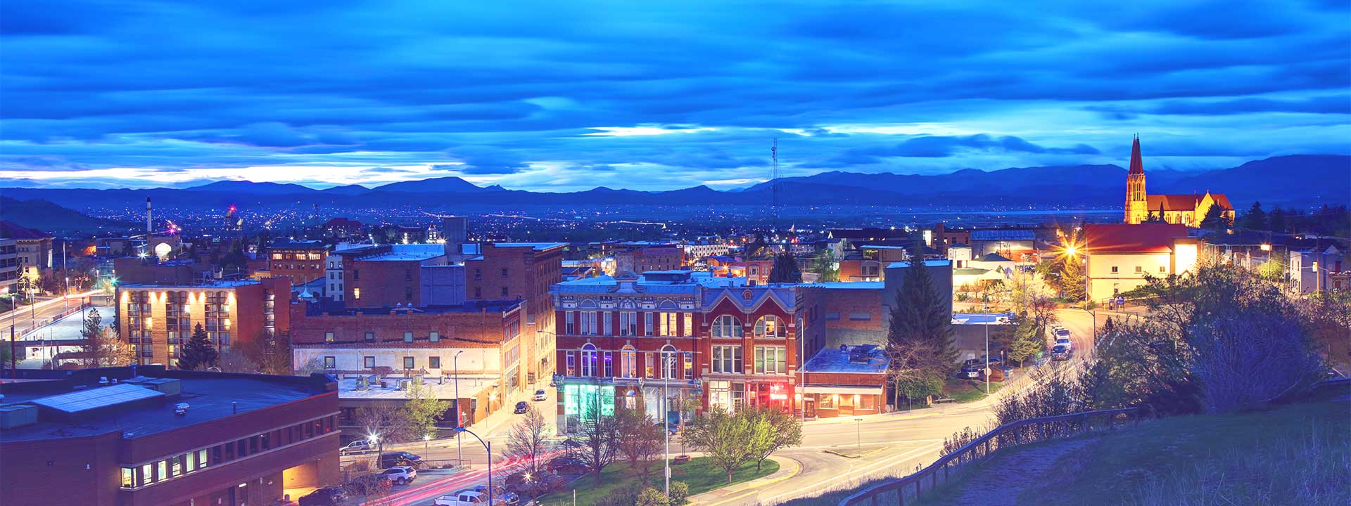 Sunset view of a colorful Montana town