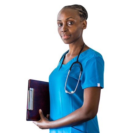 Home health nurse with clipboard