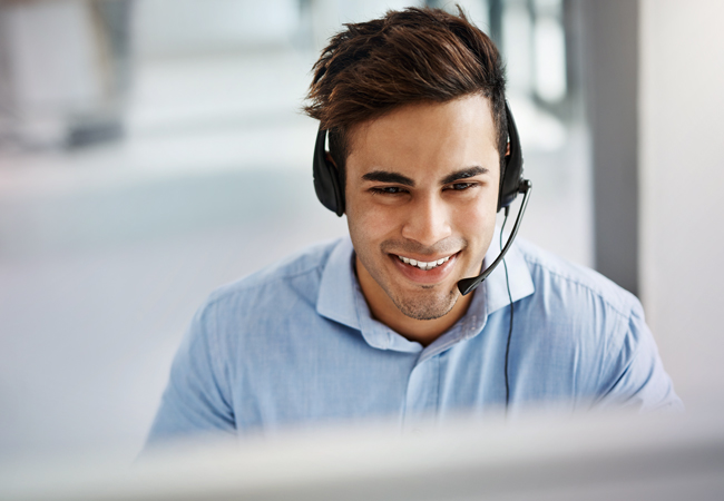 Man speaking with headset on Man speaking with headset on