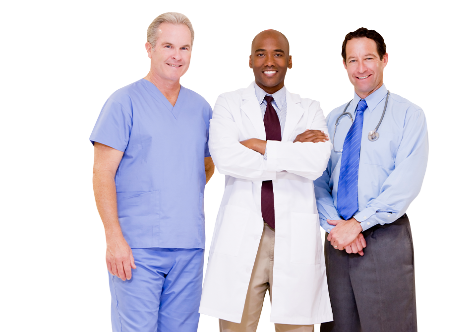 Three male doctors smiling